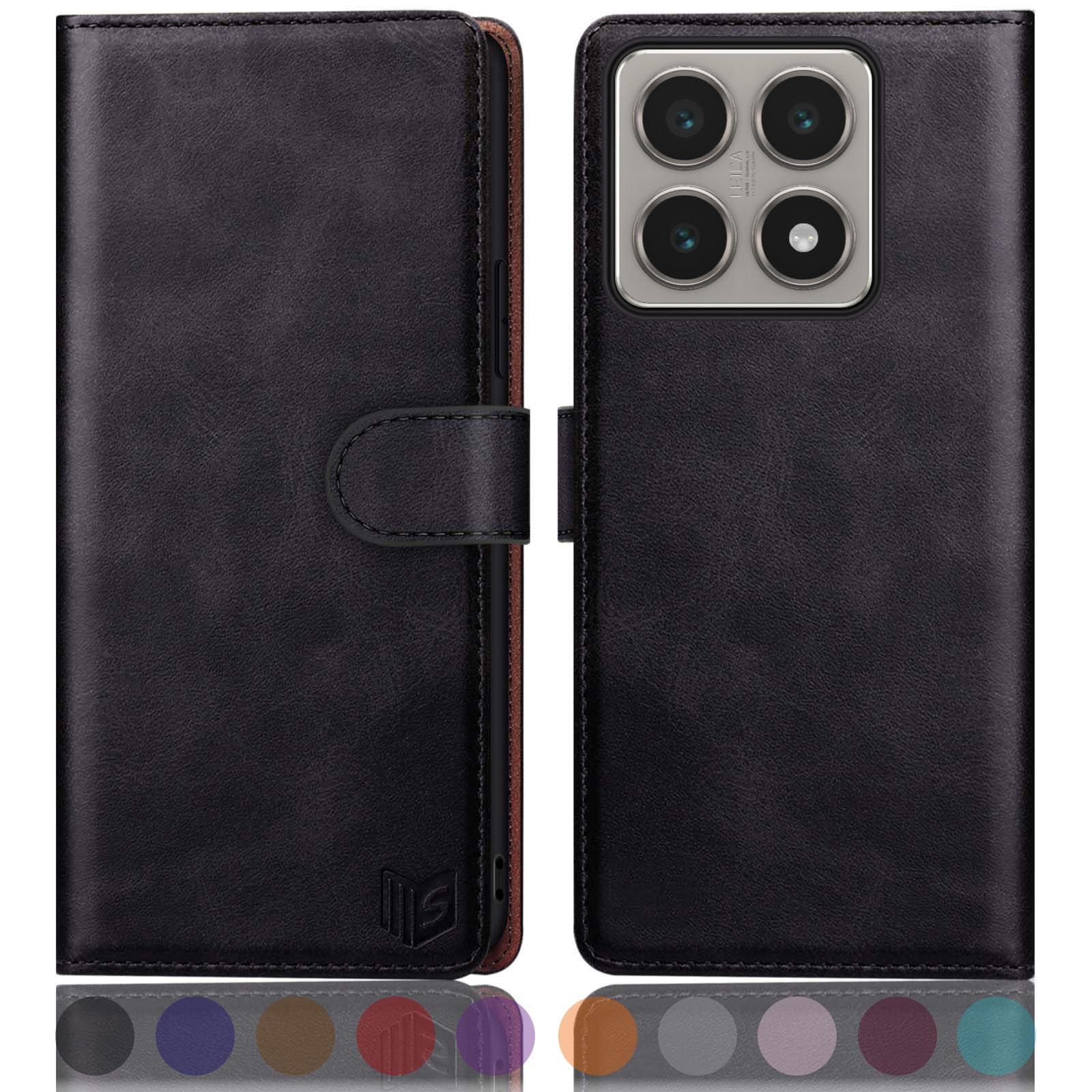 SUANPOT Funda para Xiaomi Mi 14T con Tapa【Bloqueo RFID】de Cuero PU Cierre Magnético，Soporte Plegable，Ranura para Tarjeta Cover para Mi 14T Phone Case Negro
