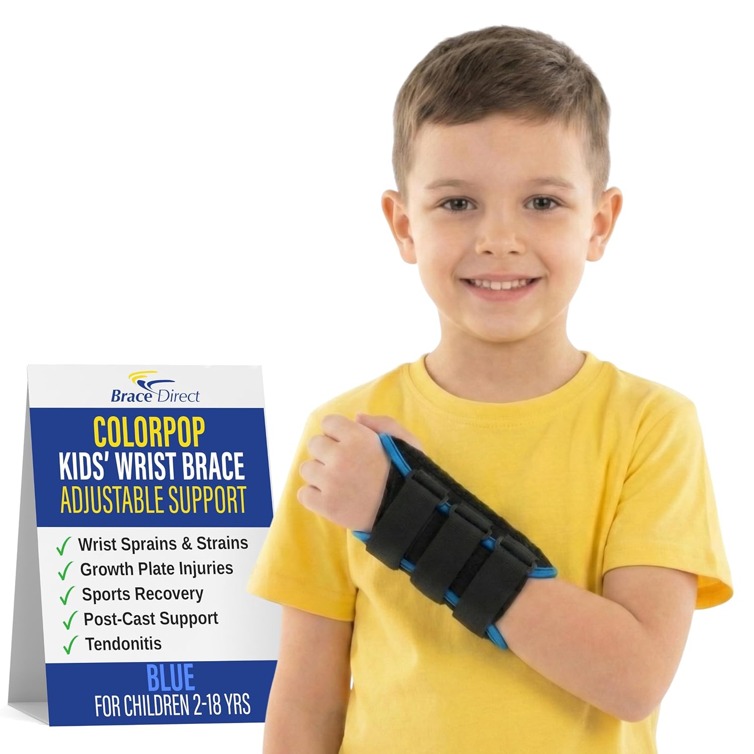 Brace Direct ColorPop Wrist Kids Brace L3908– Adjustable Pediatric Wrist Support for Sprains, Tendonitis & Sports Injuries – Fits Left or Right Hand – Ages 2–18
