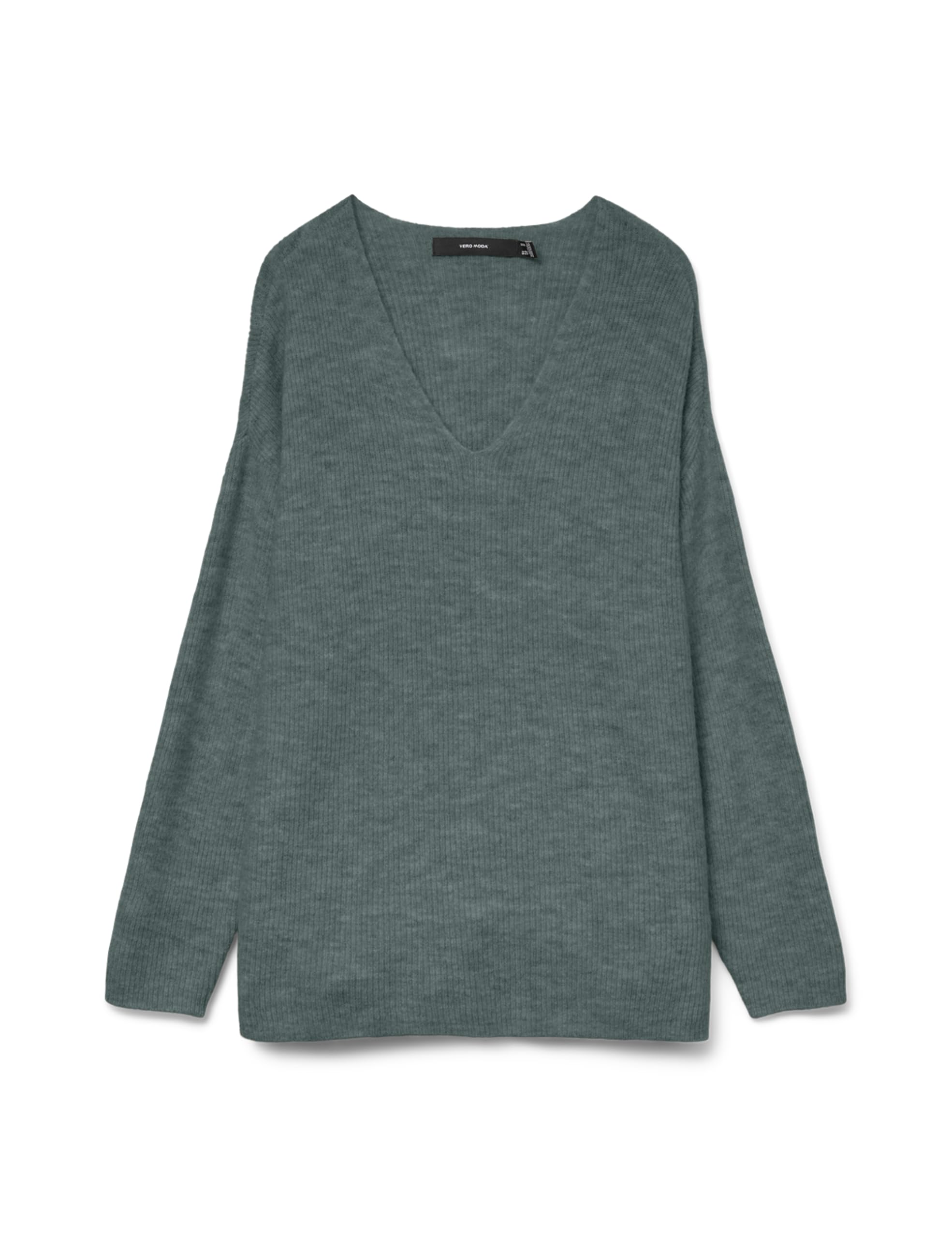VERO MODA Women's VMCREWLEFILE LS V-Neck Blouse NOOS Pullover Sweater, Balsam Green/Detail:Melange, XS