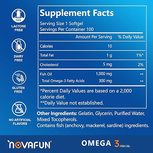 Miniatura 2 de Aceite de pescado Omega 3 1000 mg Softgels, suplemento de ácidos grasos Omega 3 con EPA y DHA, suplementos de aceite de pescado Omega 3 para