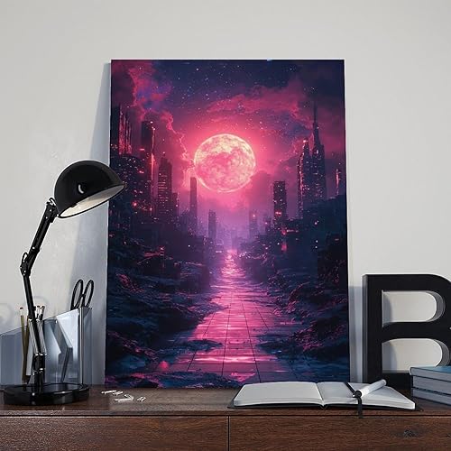 Miniatura 8 de ZMLIS Synthwave Neon City Print  Arte digital retro de ciencia ficción  Decoración de pared moderna y vibrante pósteres de lienzo para decoración de