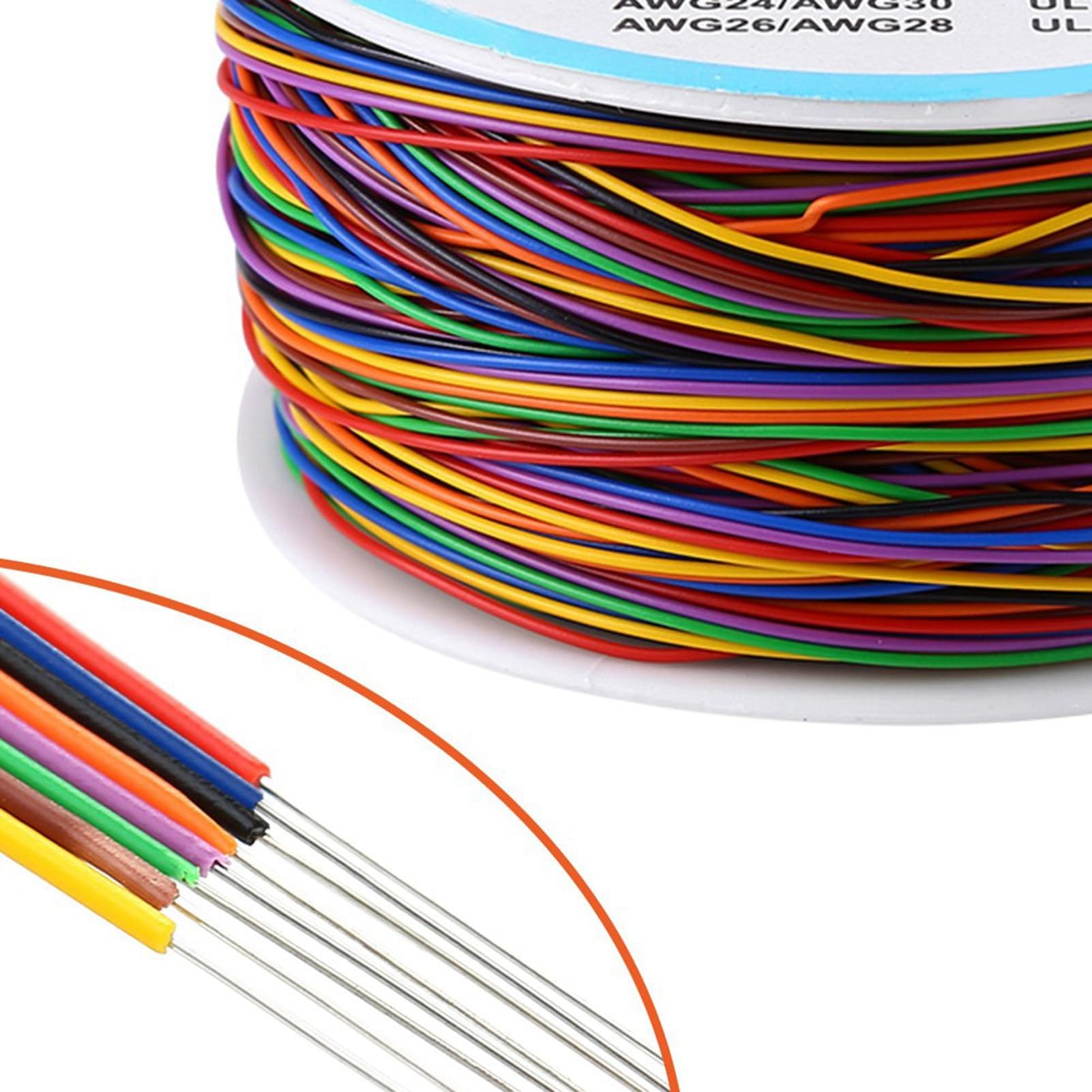 Kolorowy P/N B-30-1000 izolacja kolorowa, miedziany przewód pomiarowy, 30 AWG 8 żył 280 m 300 V