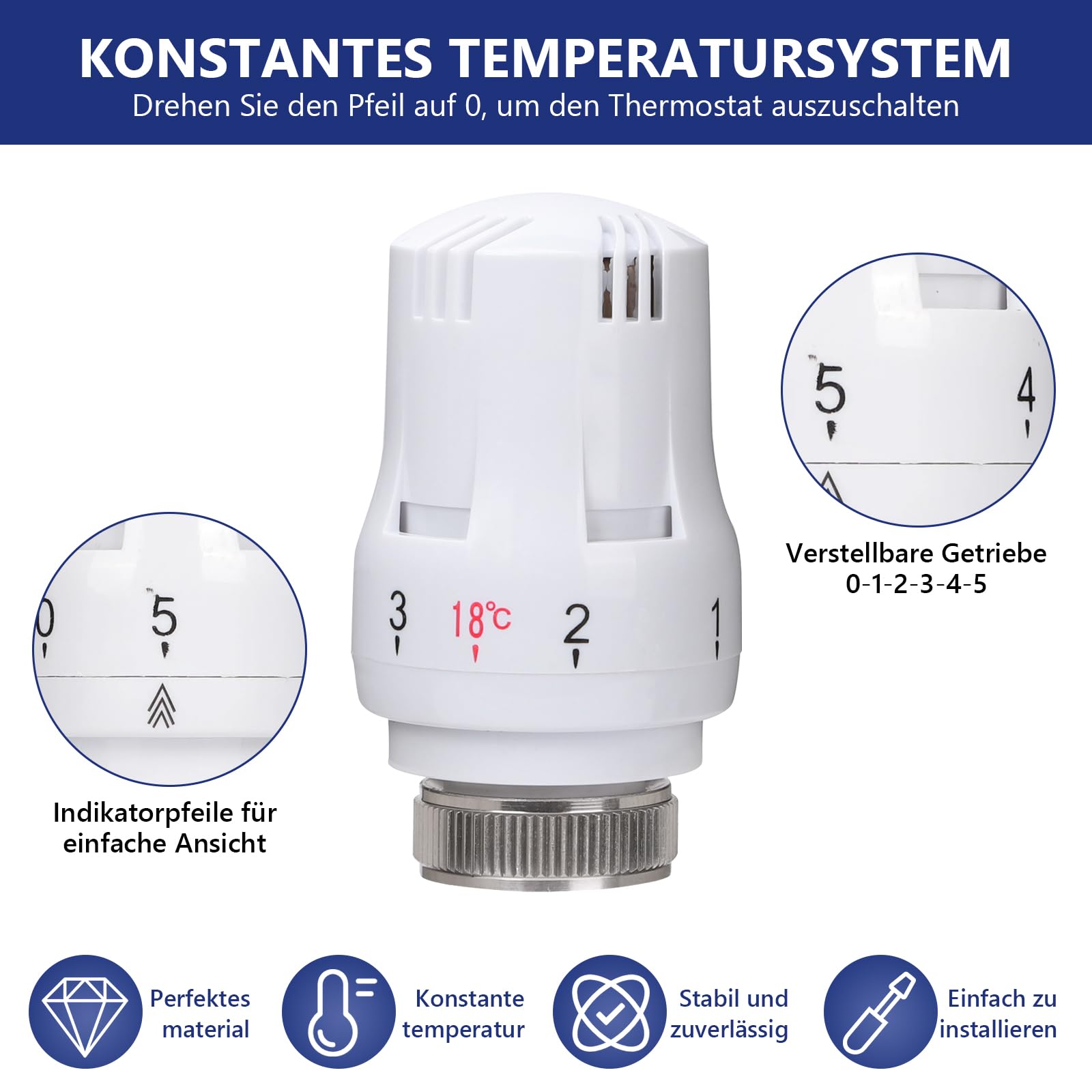 Testina termostatica, valvola per radiatore per filettatura M30 x 1,5, termostatica, testa di ricambio, termostato per termosifone, termostato per casa, ufficio (8 pezzi)