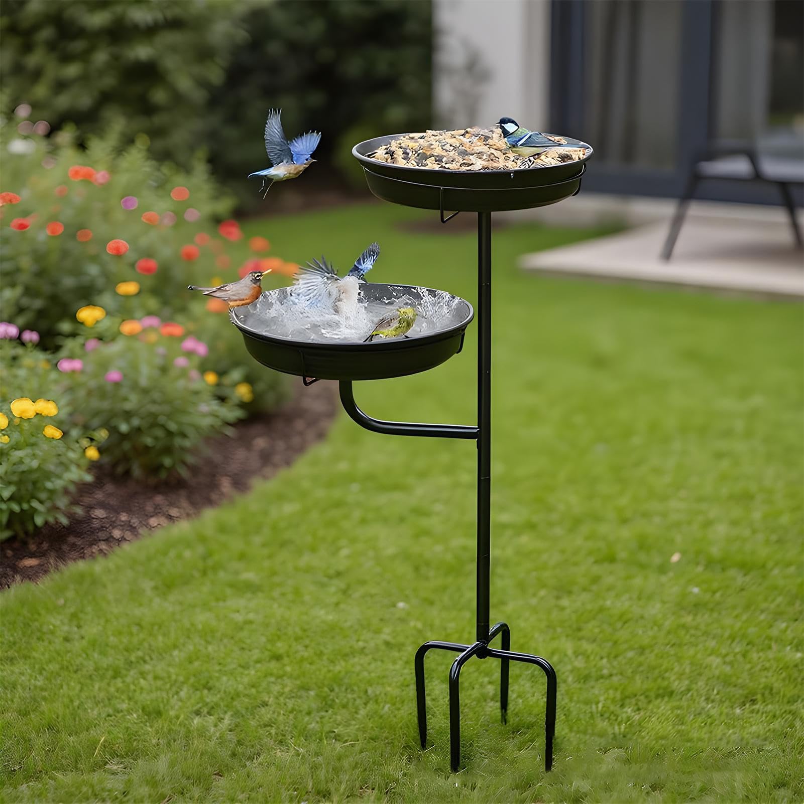 Vogelbad Für Den Außenbereich Stehende Vogeltränke | Inklusive 4-Zacken Erdspieß Als Ständer Für Garten Hinterhof Terrasse Deck Pavillon Rasendekoration Wohndekoration