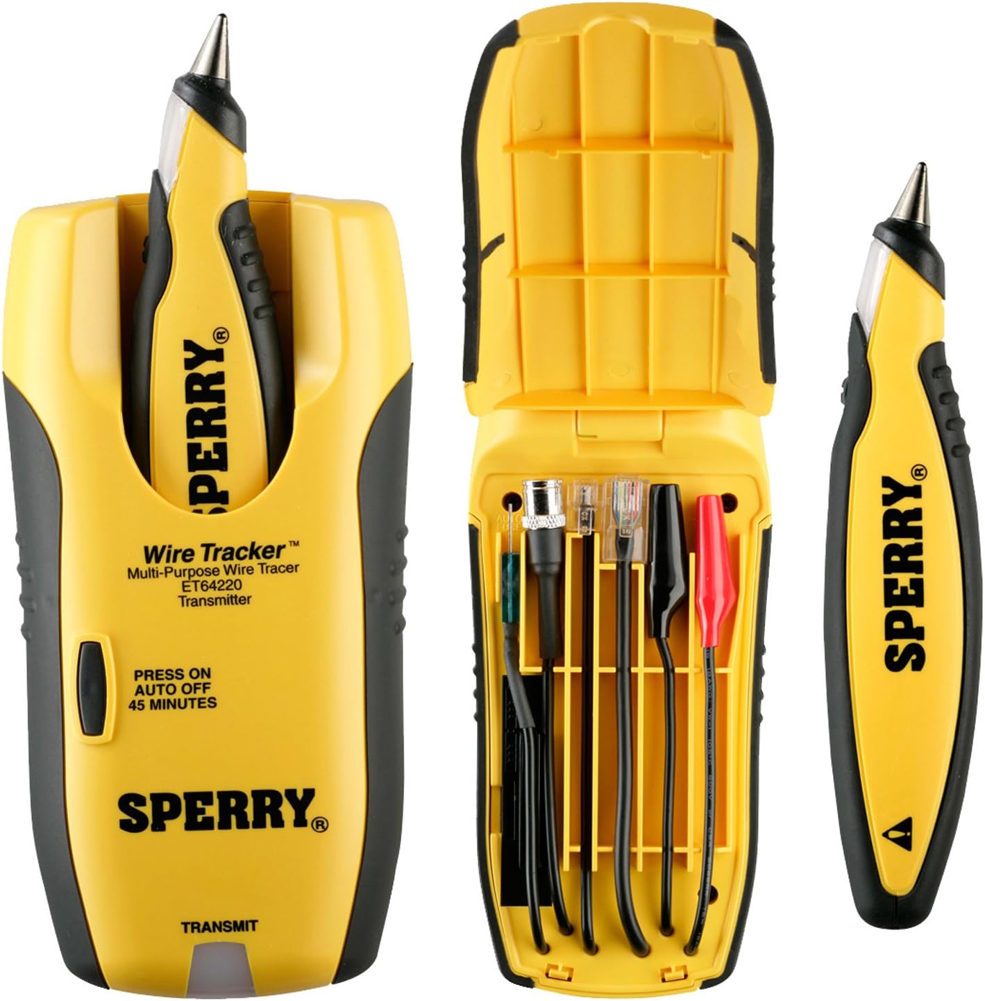 SPERRY Marinco Instruments ET64220 Wire Tracker Wire Tracer, Audio/Video Installers Must-Have, for Coax, CAT 5, Speaker & Phone, Adapter plugs: RJ-45, RJ-11, Coax & More, Yellow