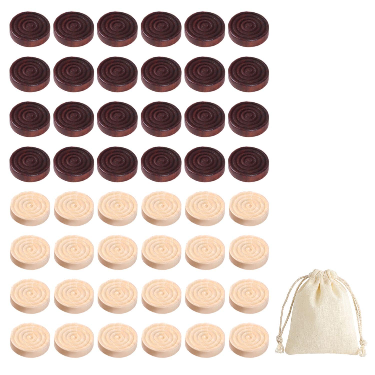 48 Pieces Checkers Pieces And 1 Piece White Cloth Bag, Board Game, Wooden Round Chess Pieces, Interactive Toy For Home