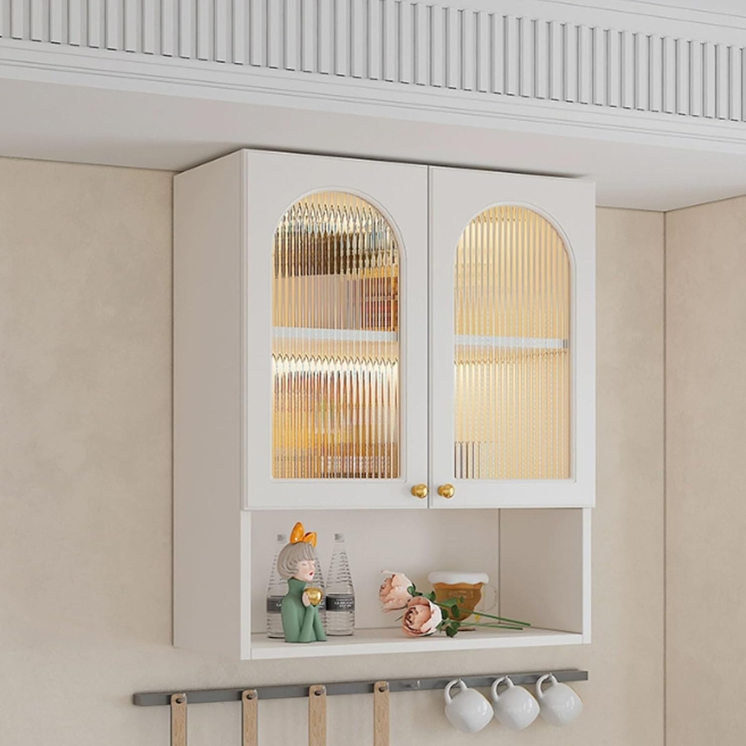 Wall Cabinet with Glass Doors for Kitchen, Bathroom, Bedroom – Wall Mounted Storage Cabinets with Doors and Shelves, Kitchen Walls Cabinets Storage, Kitchen Wall Cabinet Organizer, Wall Cabinets for