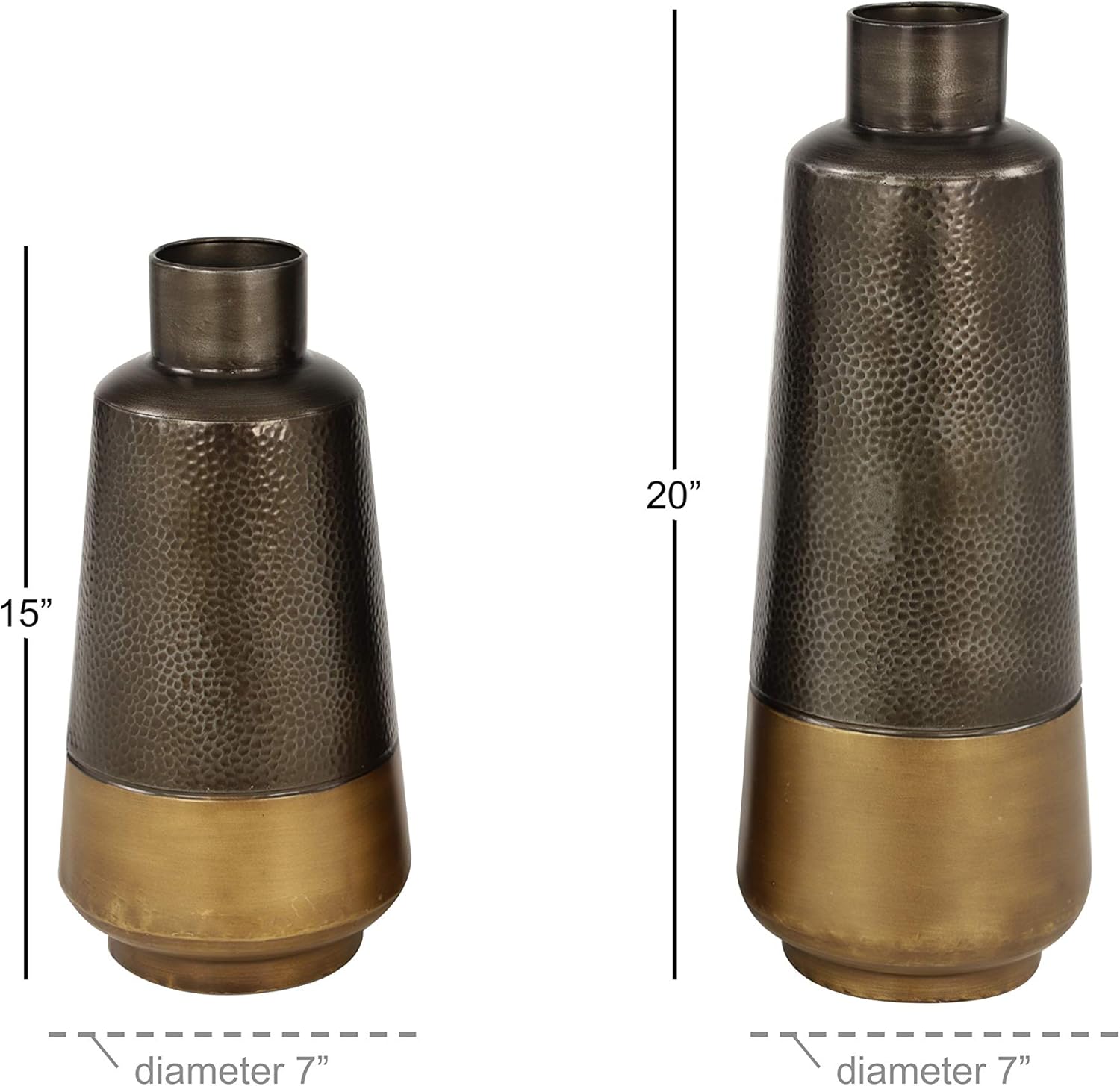 The Novogratz Metal Decorative Vase Centerpiece Vases with Gold Base, Set of 2 Flower Vases for Home Decoration 20", 15"H, Dark Gray