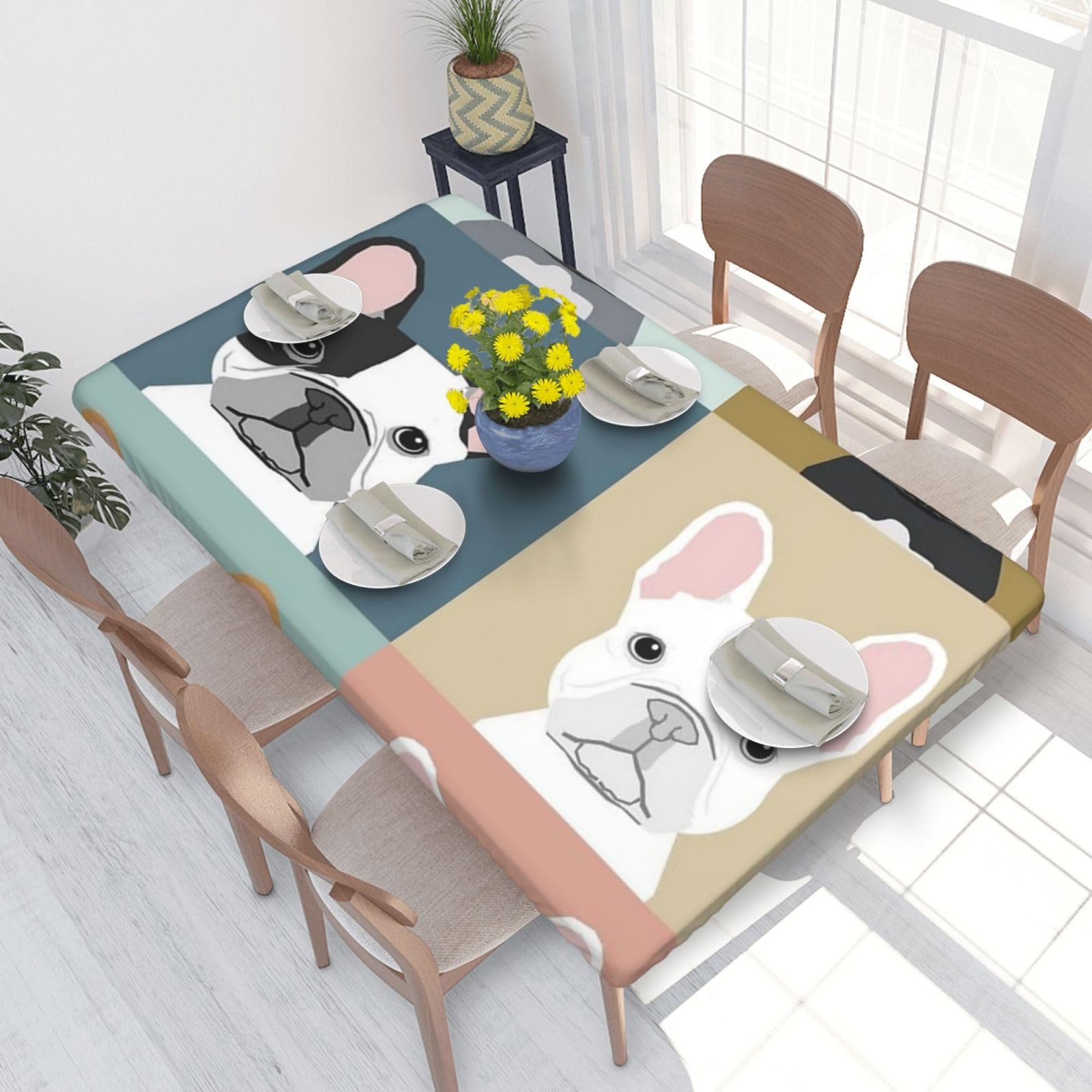 BNVSADC French Bulldog Printed 4FT Tablecloth 122x76 CM Polyester Kitchen Water Resistant Table Cloth Dining Table Decoration Table Covers