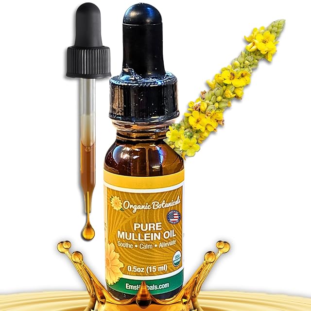 Pure Organic Mullein Oil - Organic Mullein Ear Oil Drops - Natural Ear Care Solution for Earaches Tinnitus