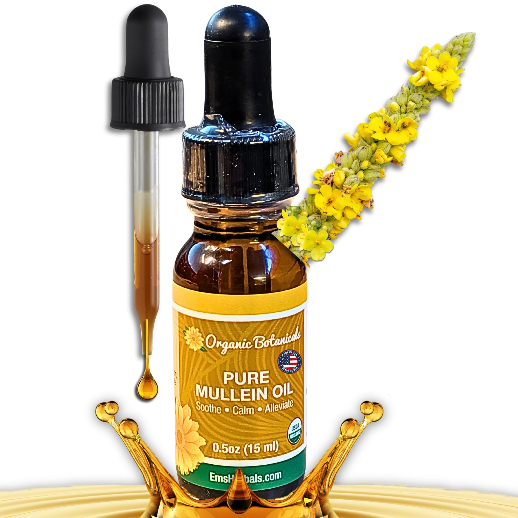 Pure Organic Mullein Oil - Organic Mullein Ear Oil Drops - Natural Ear Care Solution for Earaches Tinnitus