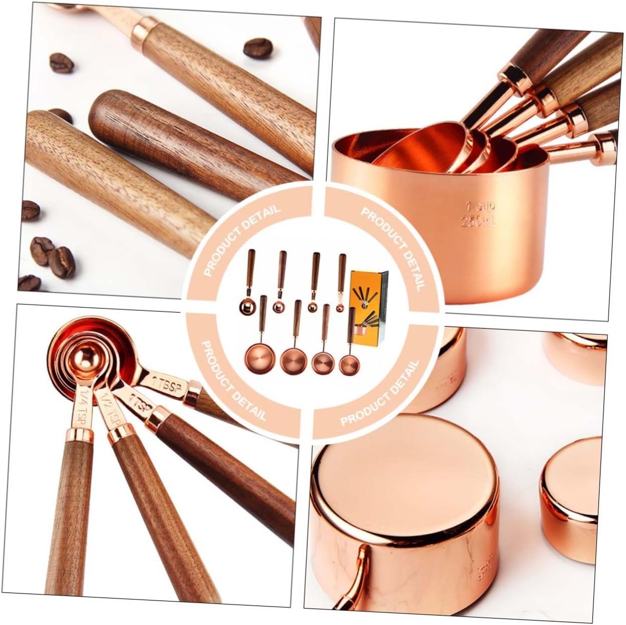 1 Set Measuring Cup and Spoon with Walnut Handle for Baking Includes Cups and Spoons Convenient for Accurate Measurements