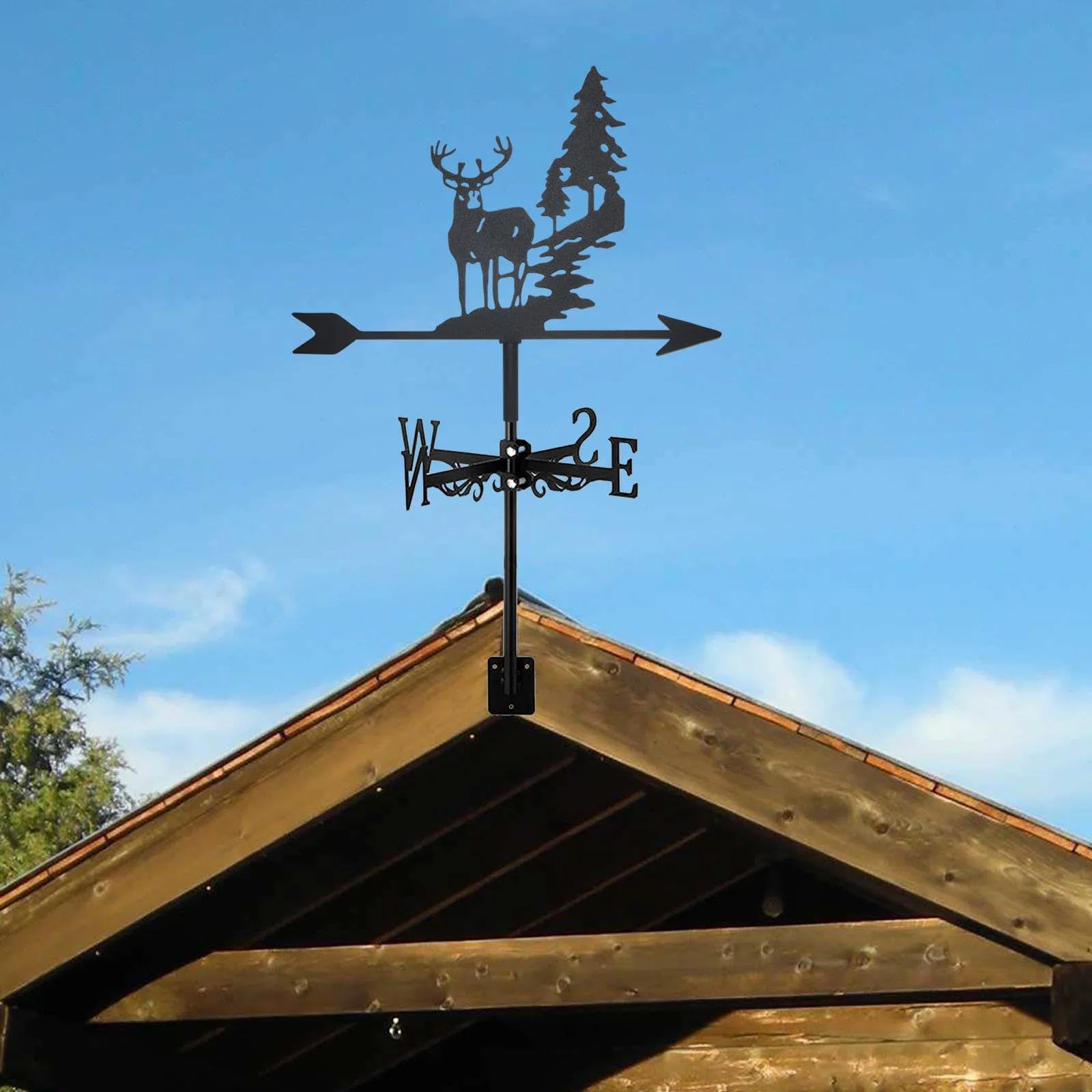 Girouette en métal noir en forme d'élan - Décoration extérieure - Jardin pour toit et cour
