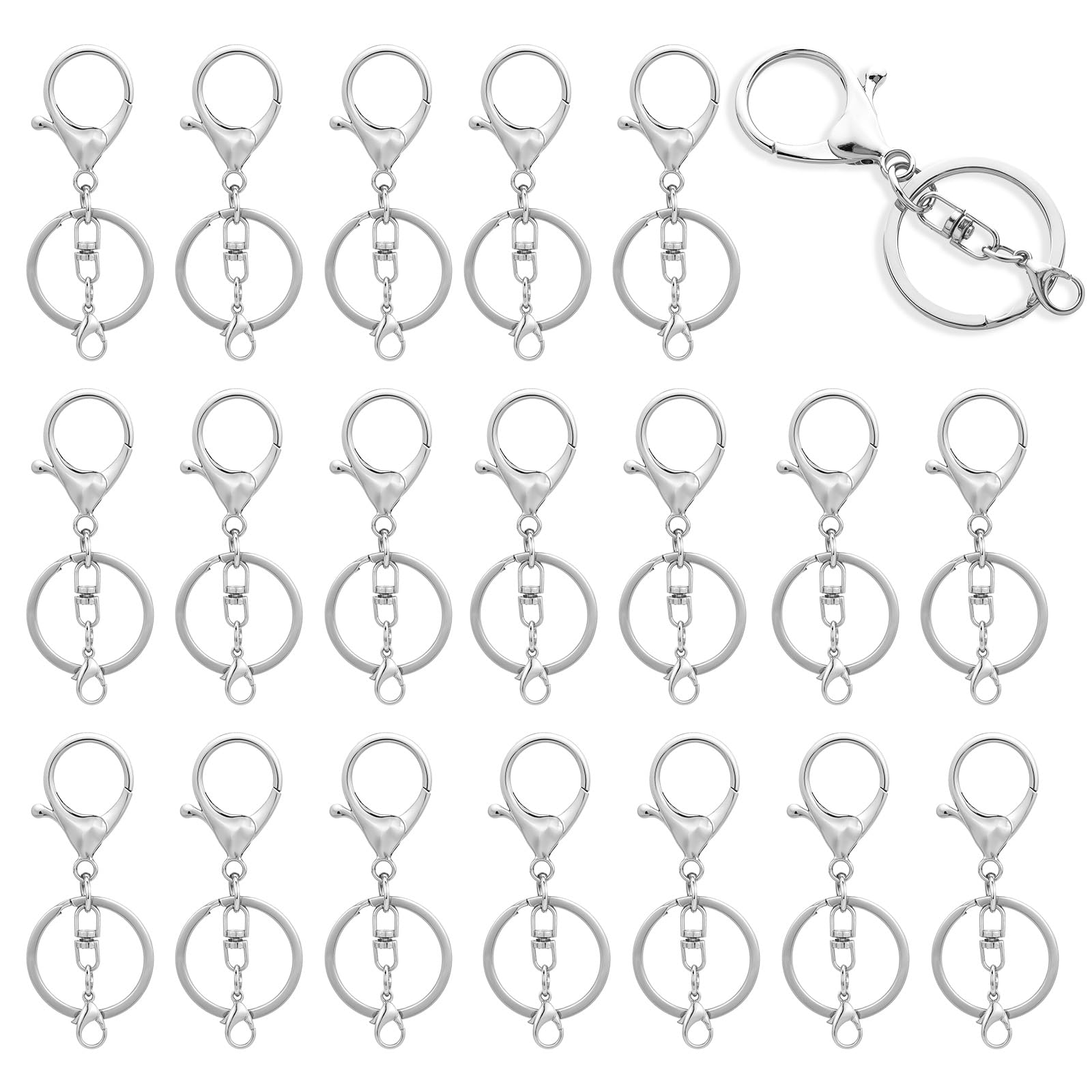 20 Stück Karabinerverschluss Set – Schlüsselanhänger Mit Drehgelenk In Silber | Für DIY, Schmuck & Schlüssel
