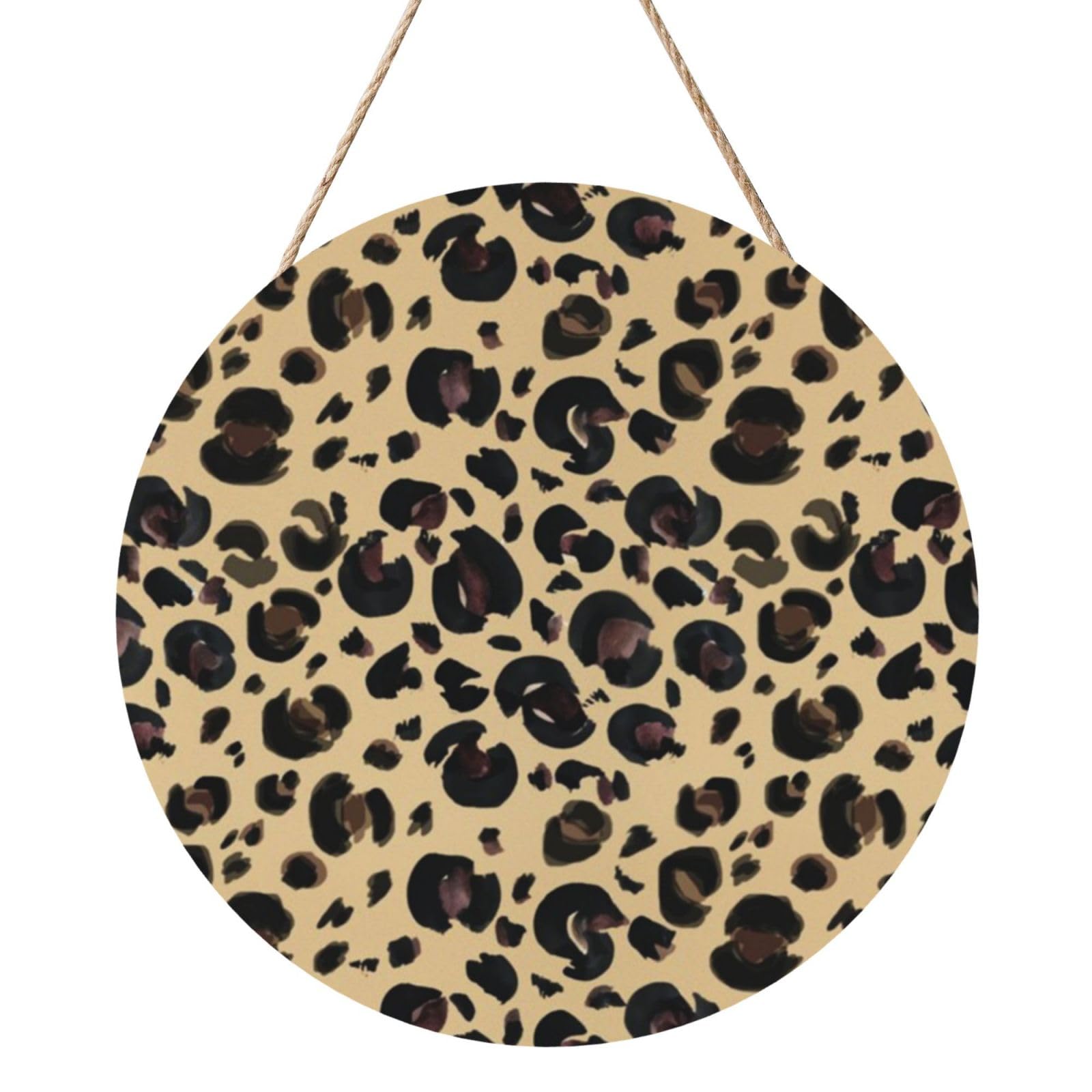 InOmak Watercolor Leopard, Round Wood Panel Painting 12 in, Wall Hanging Painting For Home