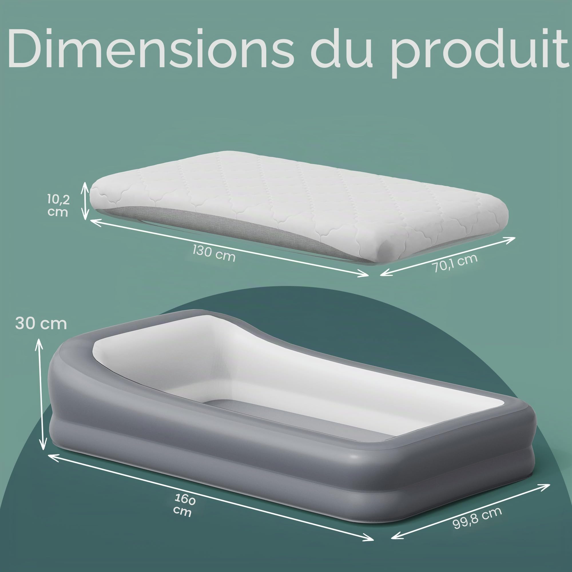 GloTika Matelas gonflable portable Lit de voyage pour tout-petit Avec pare-chocs de sécurité Idéal pour voyages et utilisation à la maison