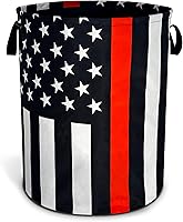 Vista 1 de Cesta de Ropa con Bandera Americana de Línea Roja Delgada de NUTAINLA Cesta Plegable de Tela Oxford Bolsa de Mano Graciosa Organizador
