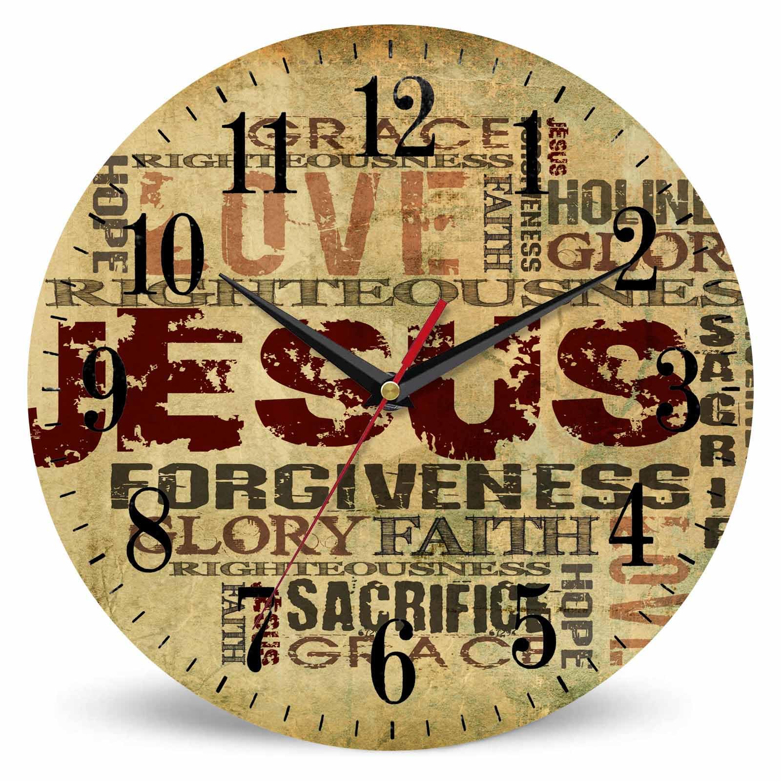 Mxocom Christian Bible Verse Wall Clock Religious Bible Jesus Words 10 Inch Silent Non Ticking Battery Operated Clock Vintage Round Clock for Living
