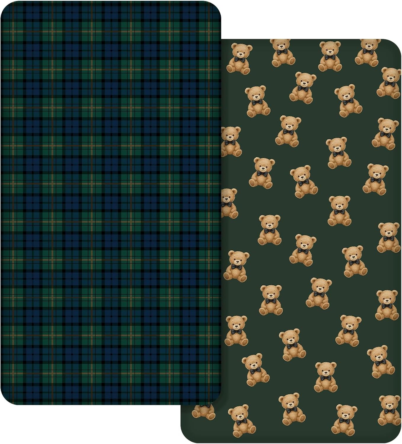 CroBlissful 2 Pack Tartan Plaids Bear Baby Crib Fitted Sheet 52'' x 28'' Stretchy Neutral Fitted Crib Mattress Sheet Baby Bedding for Standard Mattress Gift Set