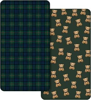 CroBlissful 2 Pack Tartan Plaids Bear Fitted Crib Sheet, Stretchy | Fits 52x28 Standard Mattress, Plaid Neutral Design, Soft Stretchy Fabric Elastic Corners, Machine Washable Baby Bedding