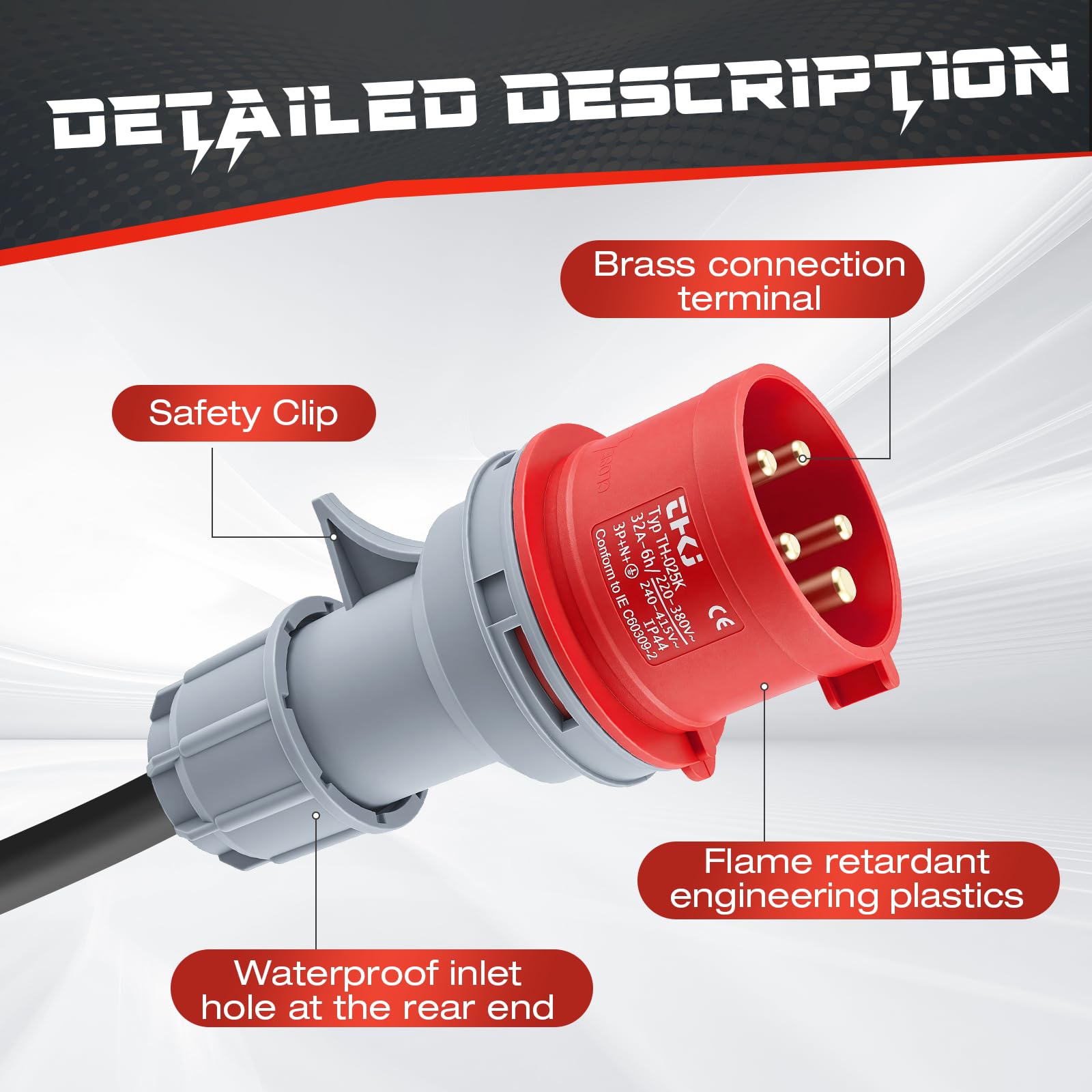 Adaptador CEE 32A a 16A, 5 Polos, IP44 Impermeable con Tapa de Protección de Cierre Automático para Industria, Obras y Coche Eléctrico