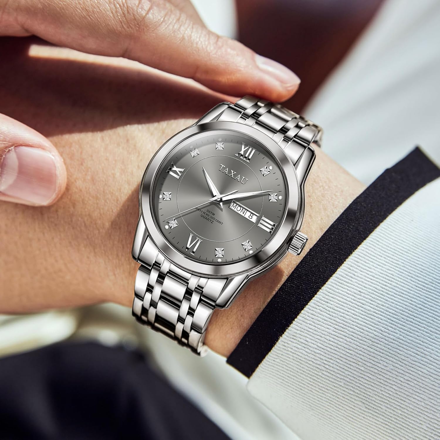 Watch Men Stainless Steel Luxury Diamond Chronograph with Date Business reloj de Hombre - Image 2