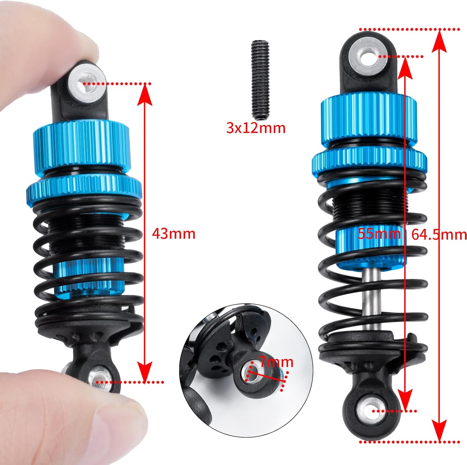 RC Aluminum Front & Rear Threaded Oil Shock Absorber Damper Suspension Set Compatible with Tamiya TT02 1/10 RC On Road Touring Car Upgrade Replacement Parts