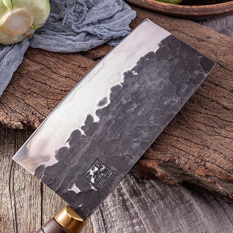 MAYiT Meat Cleaver Knife, 8 Inch Sharp High Carbon Stainless Steel Chef Knife Hand Forged Chinese Cleaver With Wooden Handle For Vegetable Meat Cutting