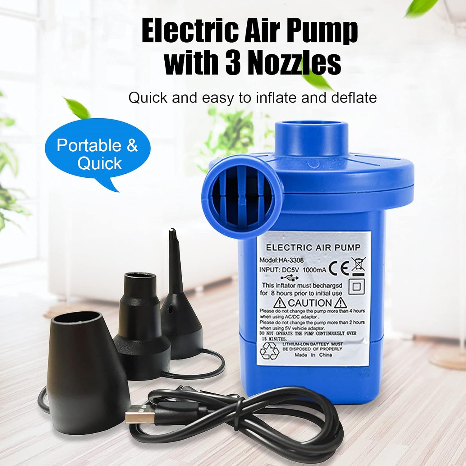 Galapara Electric Air Pump,Electric Air Pump with 3 Nozzles USB Rechargeable Portable Quick Air Pump for Inflatables Air Mattress Air Bed Pool Toy Swimming Ring : Home & Kitchen