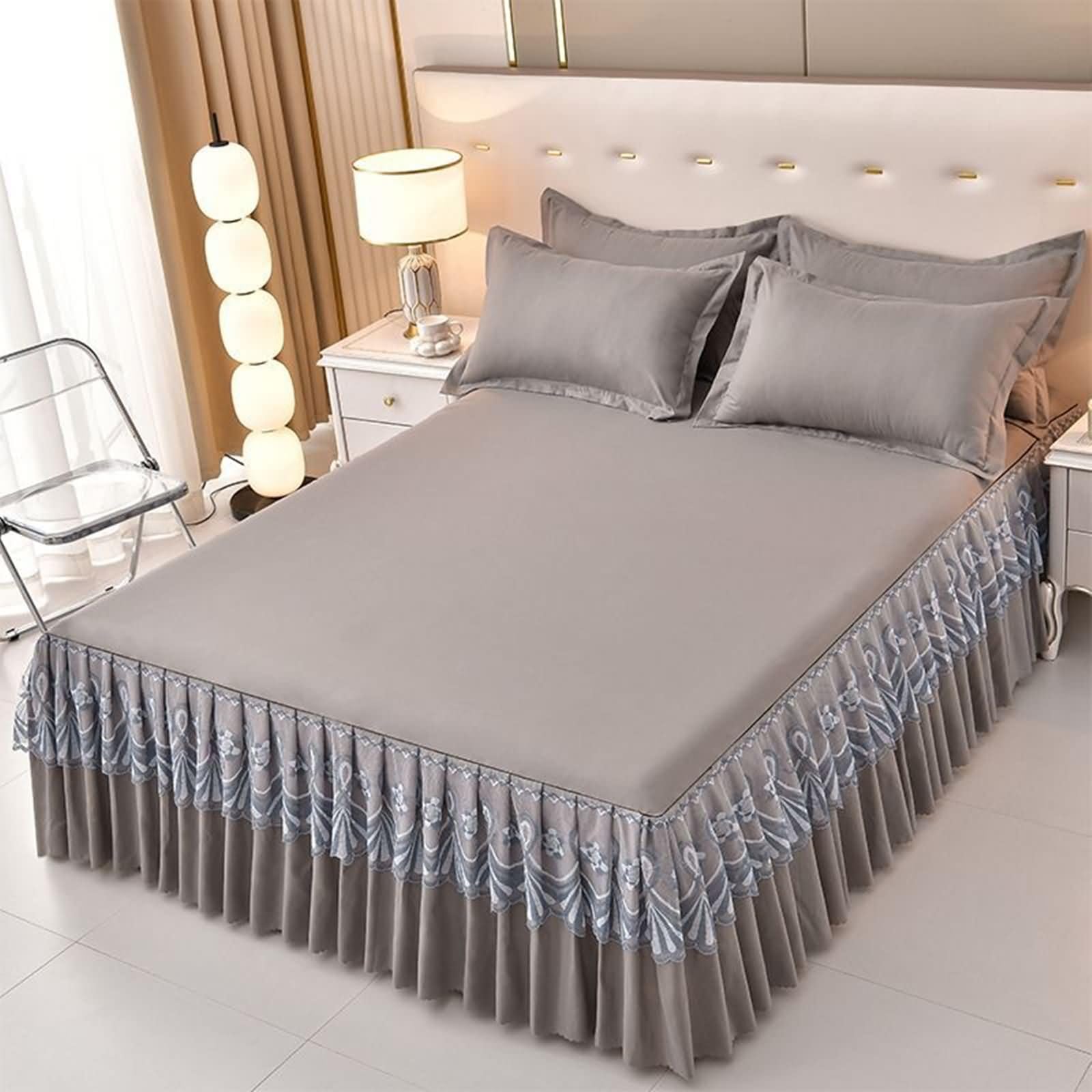 Housse matelas grise 99x190cm Beydodo jupe de lit drap housse dentelle raffinée