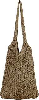 Crochet Tote Bag Fairycore Hobo Beach Bag for Women Fairy Grunge Aesthetic Bag Knit Mesh Y2K Boho Cute Purse