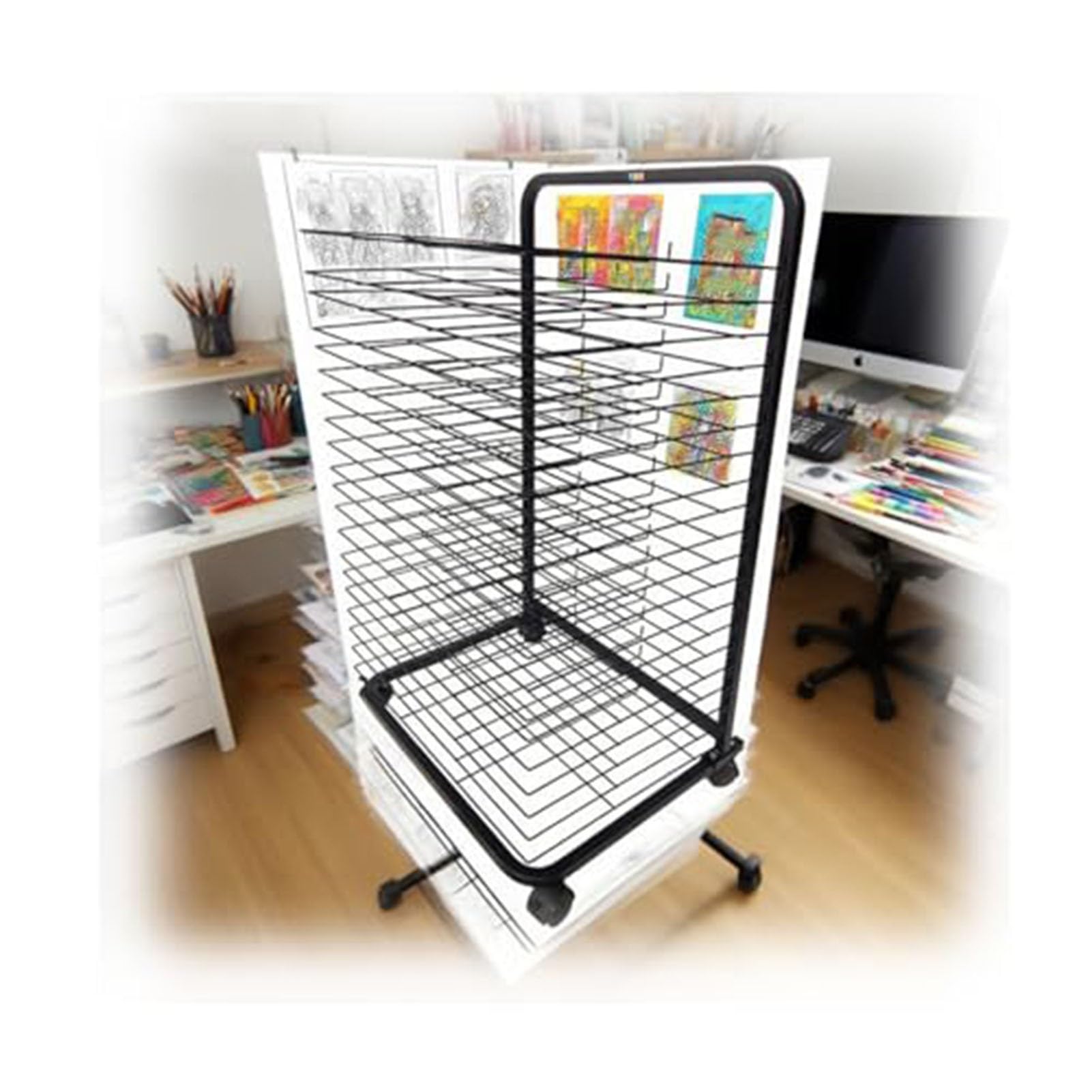 THEGA Mobile Art Drying Rack - Sturdy Metal Art Rack, Steel Drying Painting Racks, Sturdy Paint Drying Rack With Lockable Wheels, For Classroom Studio Home & School(Single-sided 20-layer)