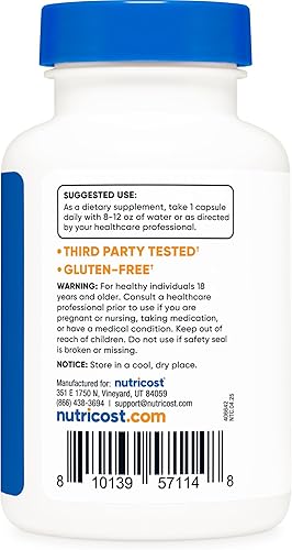 Miniatura 4 de Nutricost Cápsulas de lactoferrina (60 cápsulas, 300 mg) Probadas por terceros, sin gluten, vegetarianas, cumple con GMP, producto sin OMG, 60