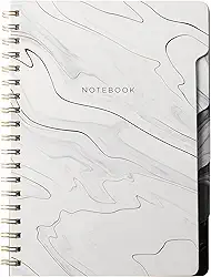 Fringe Studio Caderno de aba grande, "cinza mármore", capa de bolso flexível, pautada pela faculdade, 5 divisores de matriz/matriz, caderno espiral de anel duplo exposto, 18,4 x 25,4