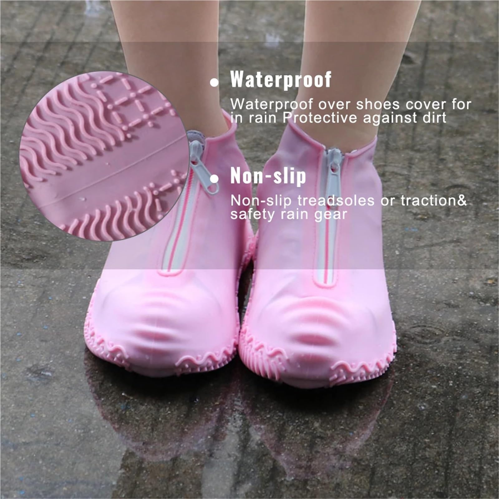 Funda impermeable for zapatos, botas de lluvia, unisex, for exteriores, sólida, antideslizante, resistente al desgaste, reutilizable, con cremallera, funda de silicona for zapatos. para Días de Lluvia