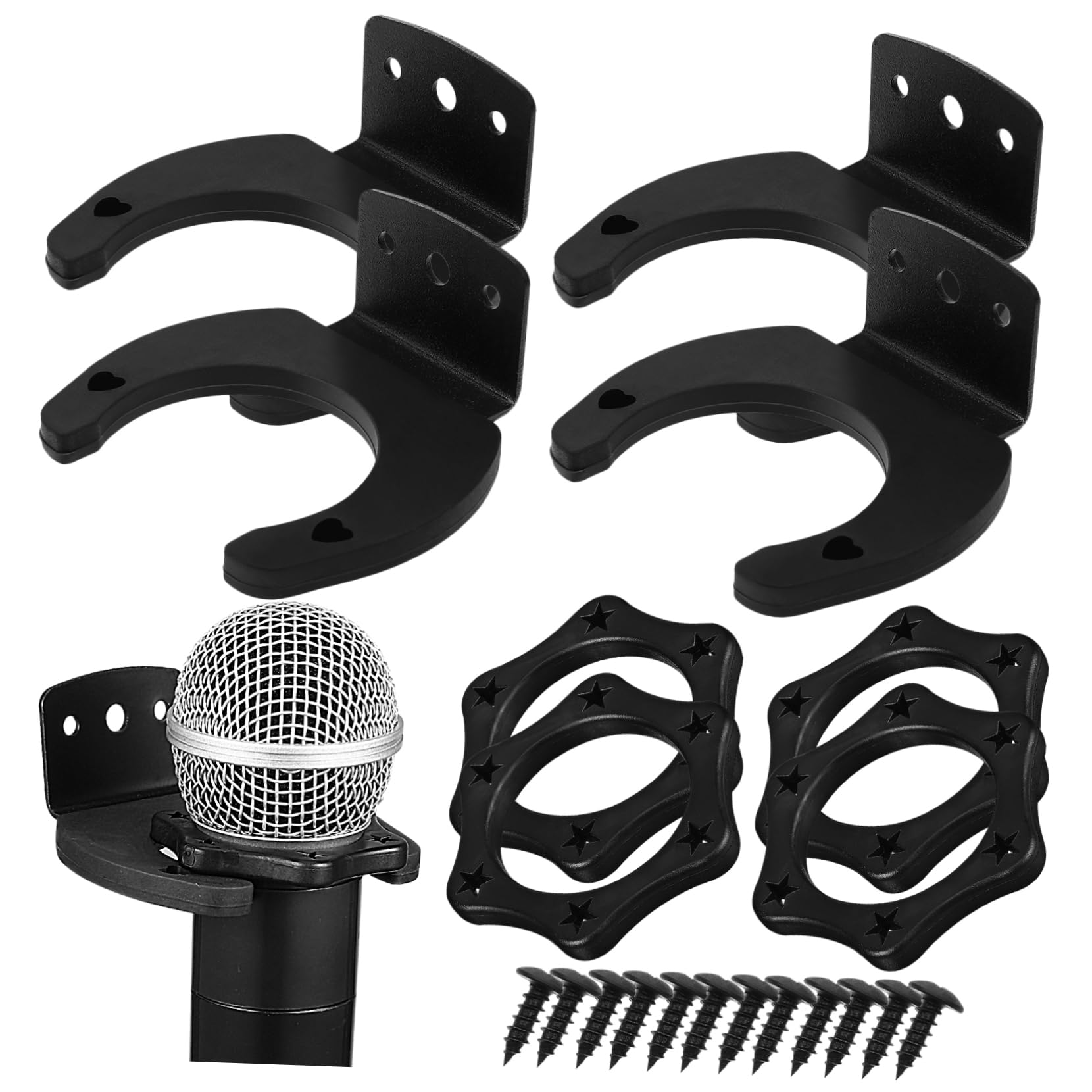 SUPVOX 4Sets Microphone Wall Holders with Hexagonal Rings Microphone Hooks and Rings Including Screws for Secure Mounting