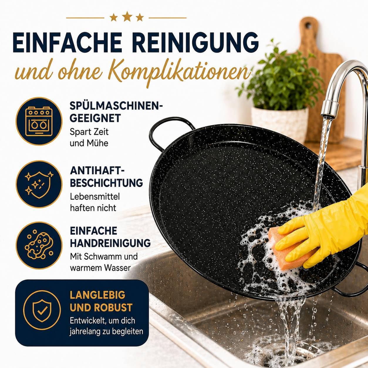 TEHORNEO Paella Pfanne Induktion, Paella Pfanne 36 cm Emaillierter Stahl 6-7 Portionen, Paellapfanne, Paella Grill, Paellera Geeignet für Induktion, Feuer und Vitrokeramik