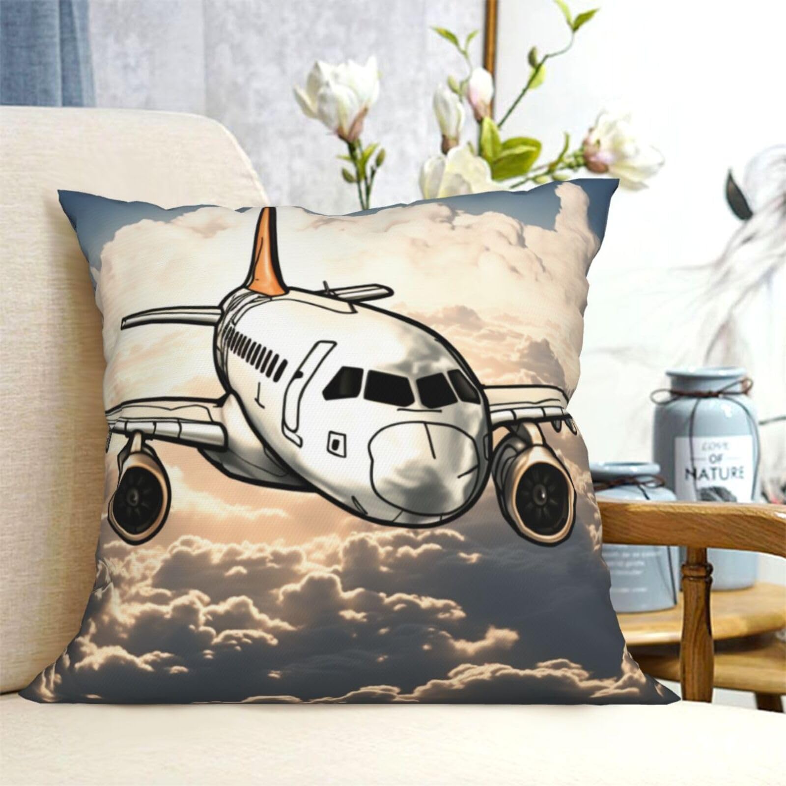 Fodpand Black Decorative Throw Pillow Covers 20"X20" Airplane Flying Cushion Cases Square Modern Farmhouse Pillow Cases Soft Cozy Cushion Covers For Couch Sofa Bedroom Home Decor Pillowcase
