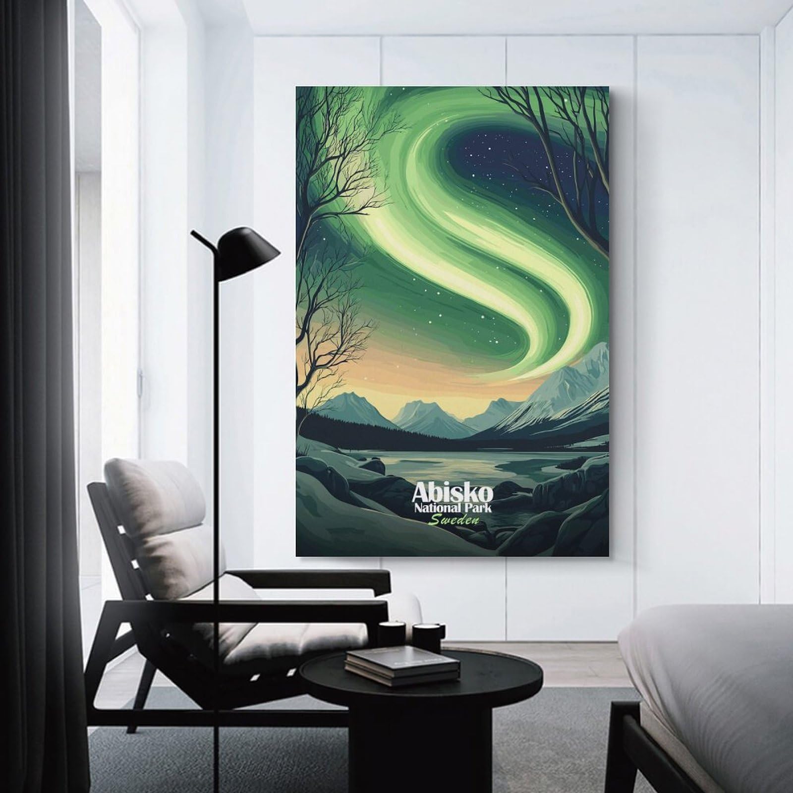 Junmoney Wall Picture Print Abisko National Park Aurora Borealis, 20x30inch(50x75cm), for Wall Displays, Bedrooms Or Room Updates, Wall Decor Suited to Curated Displays