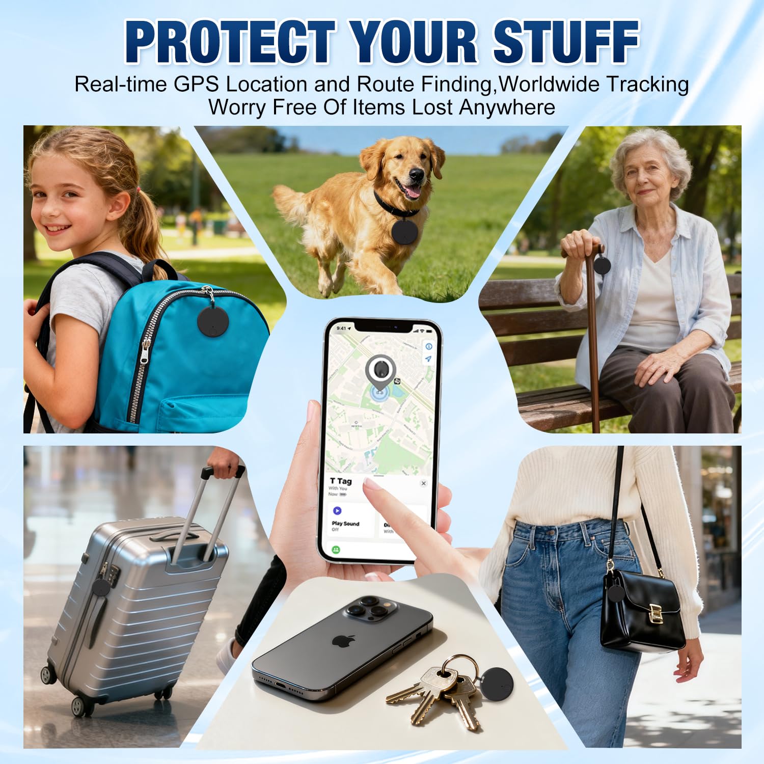 Lot de 4 étiquettes de suivi intelligent compatibles avec l'application Find My (iOS uniquement), localisateur intelligent de clés Bluetooth pour sacs, animaux de compagnie, bagages, portefeuille
