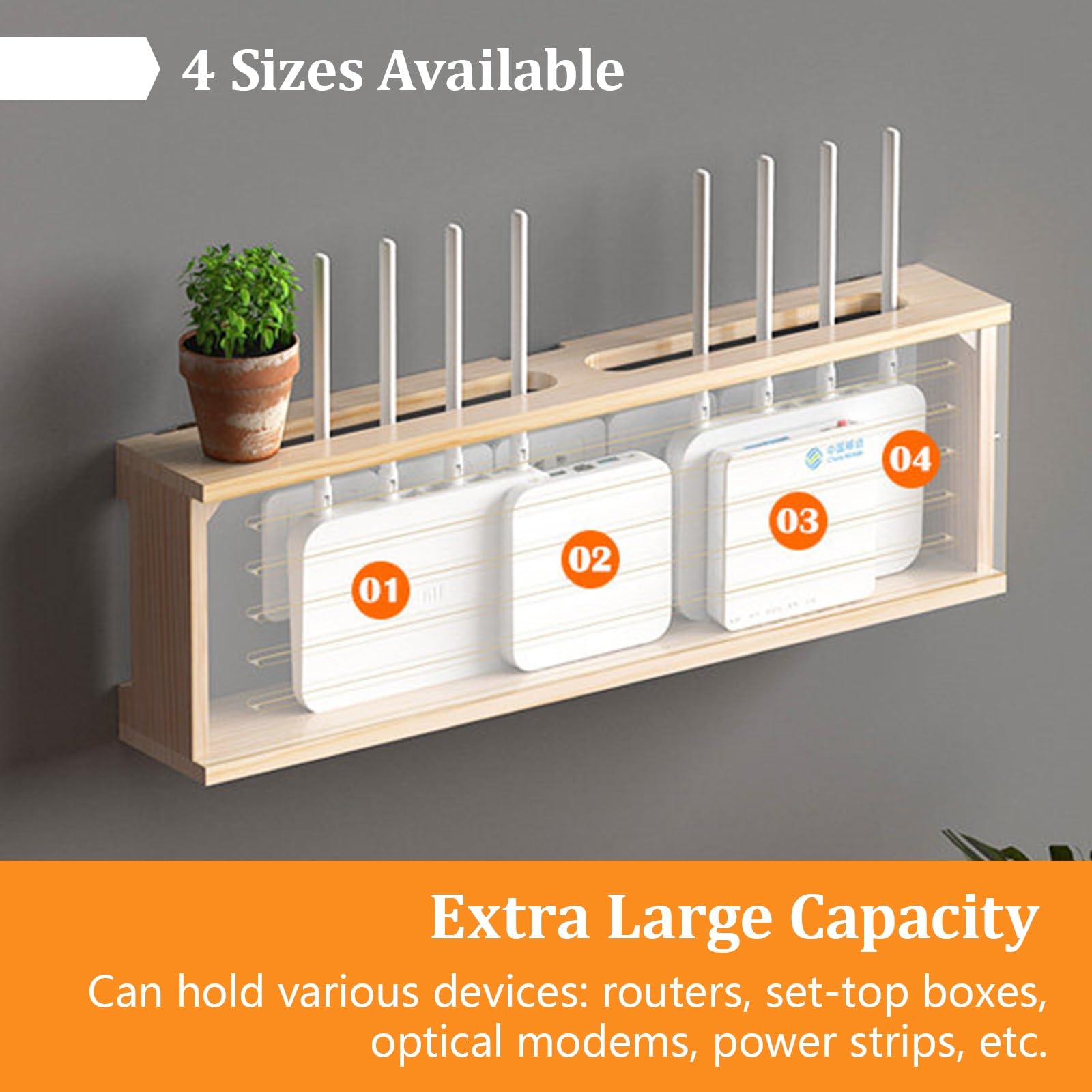 WLAN Router Box Wandmontage, Holz Router Ablage ohne Bohren, Rou TER Aufbewahrungsbox Schrank, WLAN Ro uter Verstecken Home Deko für Büro und Zuhause(Grey/White,82.4cm/32.4in)