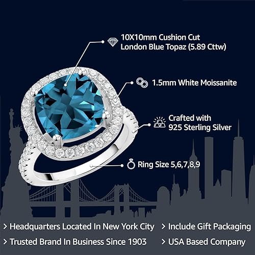 Vista 2 de Gem Stone King Anillo de compromiso de plata de ley 925 de 0.394 pulgadas con piedra preciosa y moissanita blanca Anillo de compromiso