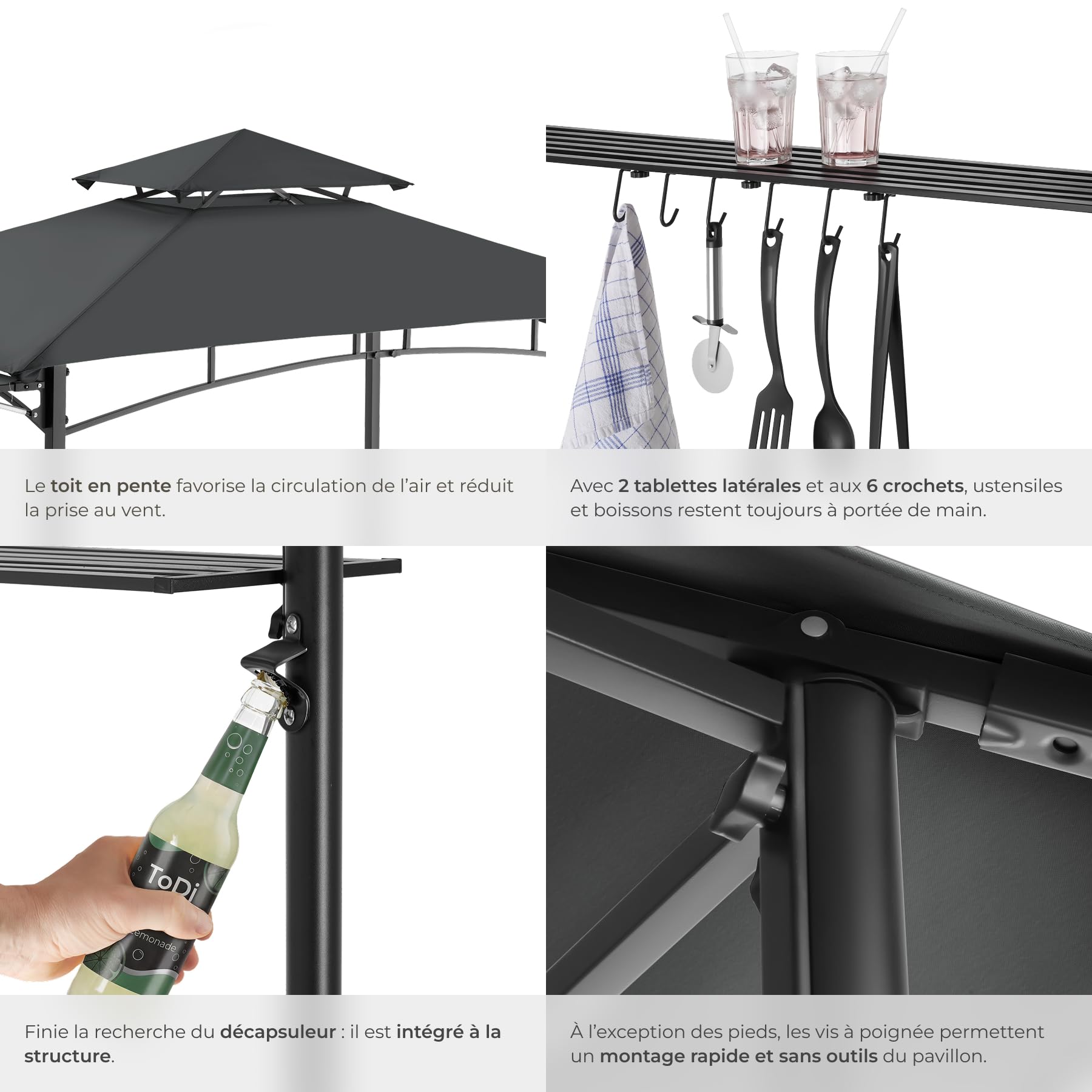 tectake® Abri de Jardin pour Barbecue Charbon, Barbecue Electrique, Plancha, Cuisine exterieure, 316x150x250 cm, Abri Barbecue Toile étanche, Protection UV, Double toiture, Résistant aux intempéries