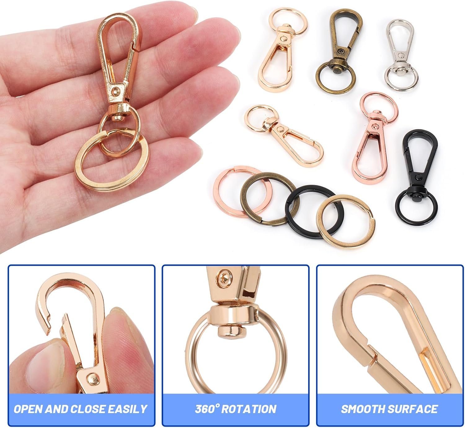 Glarks 25 Sets 50mm Lobster Claw Clasp with 25mm Key Rings Kit, 5 Colors Zinc Alloy Keychains Clips Hooks, Swivel Snap Hooks, Lanyard Snap Hooks and Key Rings