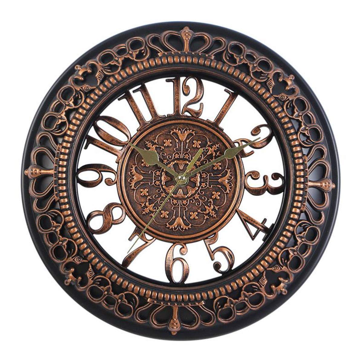 KRXSOBNV wall clock, 12 Inch Wall Clock Retro Round Silent Arabic Numeral Decoration for Living Room Bedroom Kitchen(Brass)