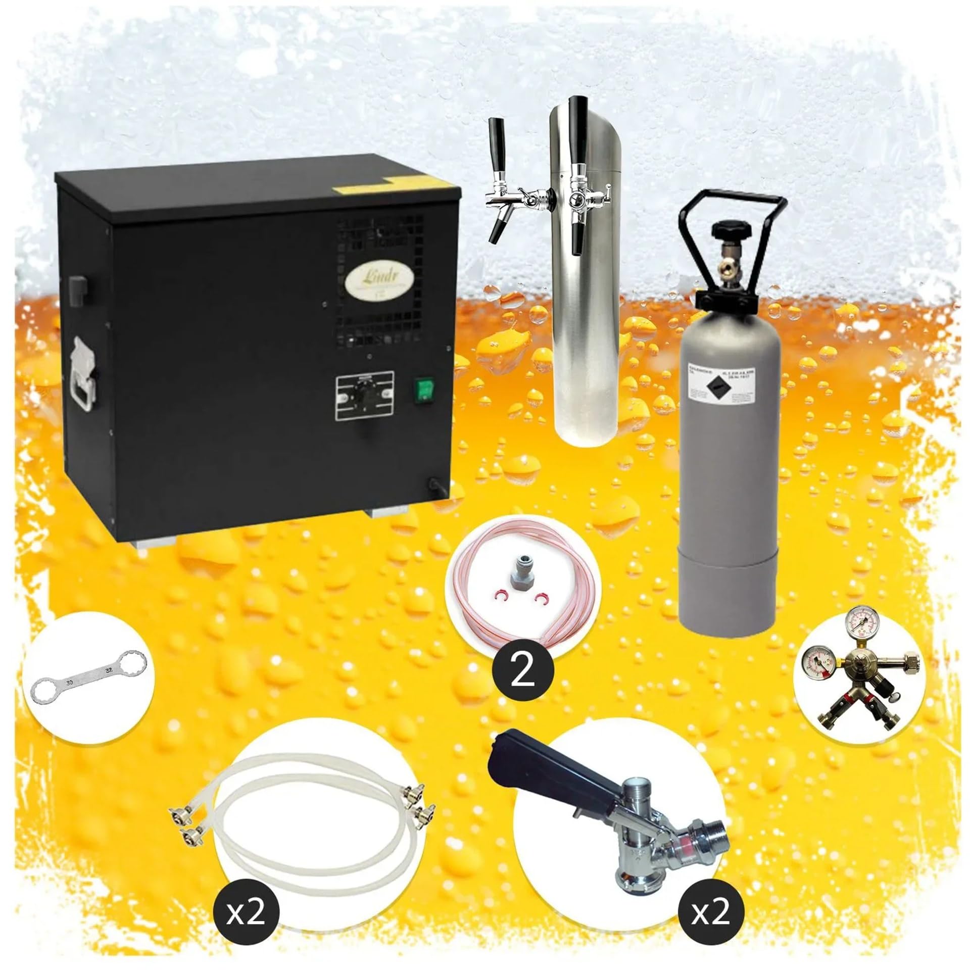 Sistema de Cerveza bajo mostrador AS-40, 2 líneas, Enfriador de glicol, 40 l/h, Incluye Columna y Cabezales Cesta y Köpi, Green Line, Keg Tipo S y Tipo D