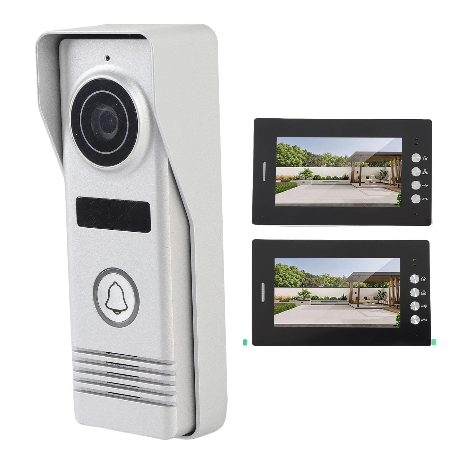 Videocitofono Wireless, Videocitofono Citofono di Sicurezza Domestica, Doppio Schermo HD da 7 Pollici, Doppie unità Interne, Telecamera Grandangolare 120°, Segnale Stabile (Spina europea)