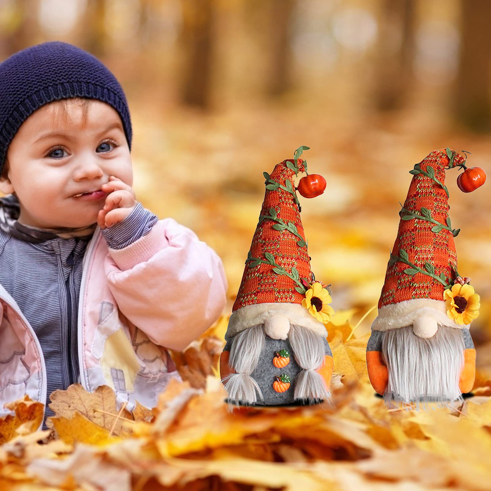 2 Pièces De Décorations En Peluche D'automne, Peluche De GNOME, Nains D'elfe De Feuille D'érable De Tournesol, Décorations Faites à La Main De Thanksgiving (Orange