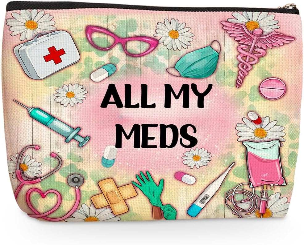 Nurse Makeup Bags, Nurse Gifts for Women, Meds Cosmetic Bags With Zipper, Portable Pouch Purse Travel Essentials Toiletries Accessories, Christmas Birthday Gifts