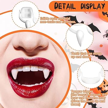 2pcs Halloween Vampire Teeth, Retractable Fake Fangs with Storage Case